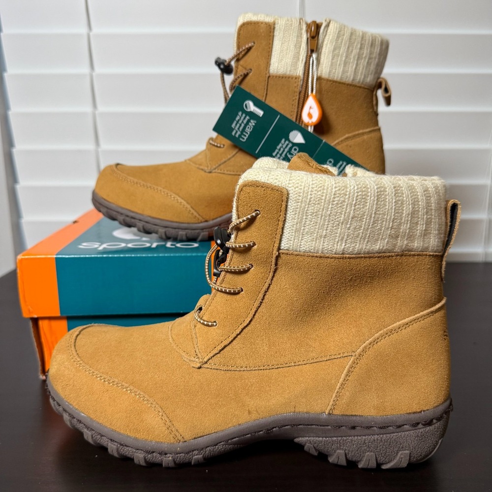 Sporto Boho Water-Resistant Ankle Boots Women's 10 M Camel Suede Lace-Up NEW